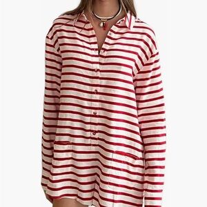 We Wore What TRUE Red and‎ OFF White Linen Beach Romper SZ XS